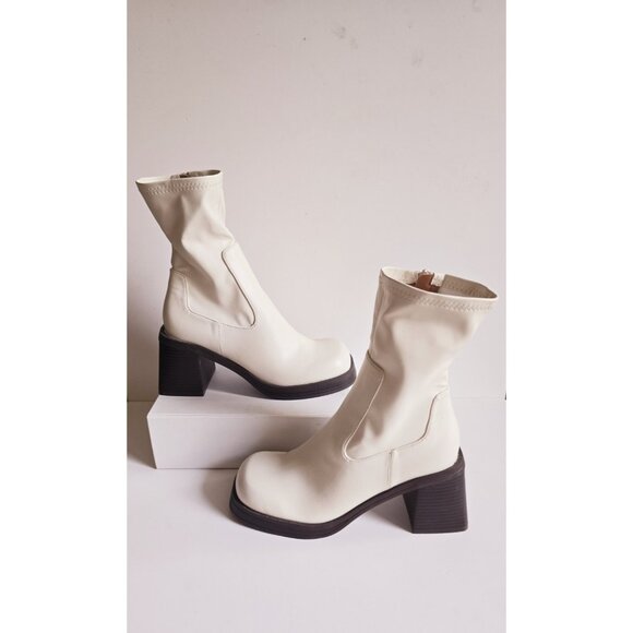 ASOS Shoes - ASOS DESIGN Reverse Mid Heeled White Ivory Platform 80s 70s Sock Boots Shoes 8